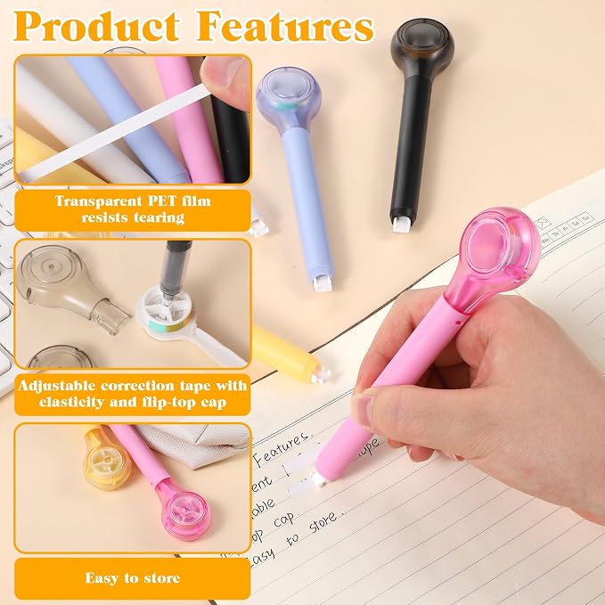 6 Pcs Correction Tape Pen Push-pull Protective Cover Comfortable Pen Shape - Image 3