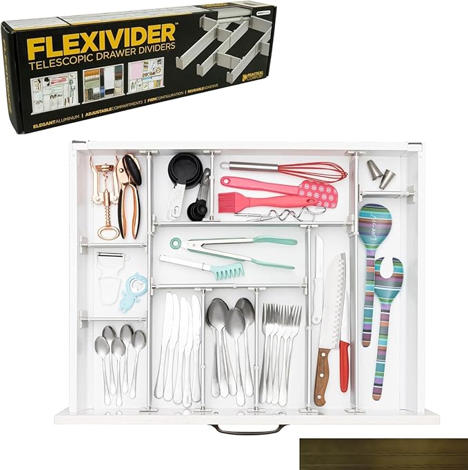 Practical Comfort FLEXIVIDER Aluminum Drawer Organizer - 9 Telescopic Dividers Set - Bronze-DeskLoop Office