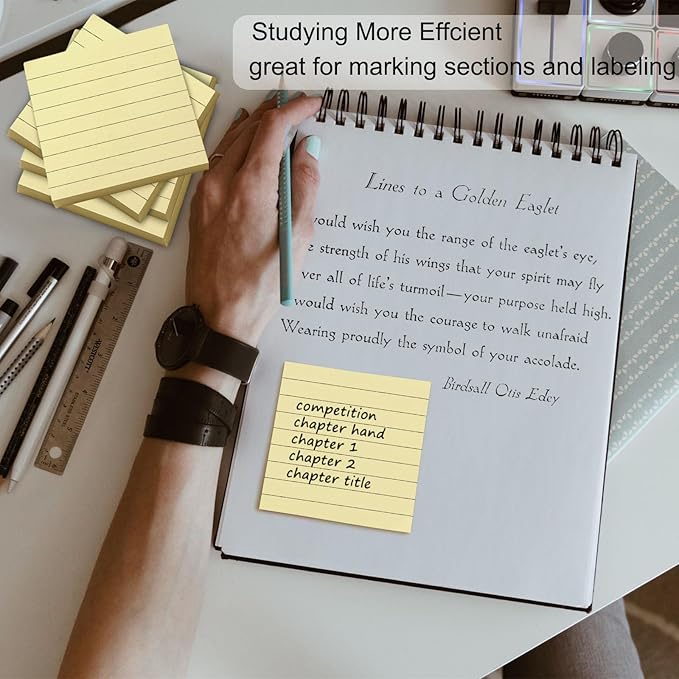 48 Pack 3840 Sheets Lined Sticky Notes 3X3 in Ruled Self Sticky Note Pads 80 Sheets/pad Colorful Sticky Notes with Lines Post Notes for Office, Home, School, Meeting-DeskLoop Office