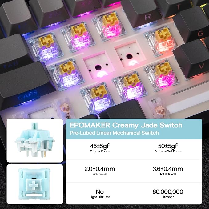 EPOMAKER TH108 Full Size Mechanical Keyboard, Wireless Gaming Keyboard with 8000mAh Battery, Creamy Gasket, 108 Keys, Hot Swap, Custom Driver, RGB Backlight (Black, Creamy Jade)-DeskLoop Office