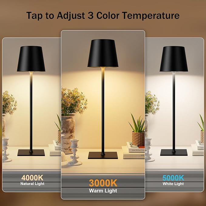 Kakanuo Black Cordless Rechargeable Table Lamp, 2 Pack Portable Desk Lamp - Image 2