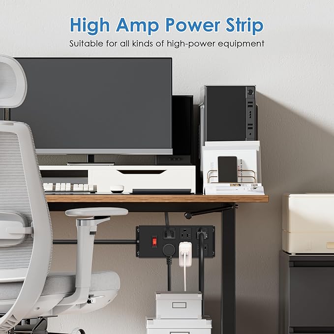 JUNNUJ Heavy Duty 20 Amp Power Strip, Garage 6 Outlets Metal 12 Gauge Surge Protector 3000J, High Amp 5-15P Adapter Shop 6-20R T-Slot Industrial (6AC, 6FT)-DeskLoop Office