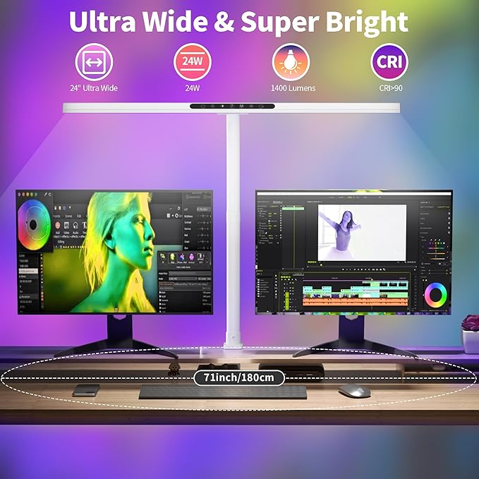 2-in-1 Desk Lamp with RGB Backlight,Architect Desk Lamps for Home Office,24W Tall Desk Lamp with Clamp,60"Timer,25 Lighting Modes,Eye Protection Swing Arm Lamp for Home/Office/Gaming/Study-DeskLoop Office
