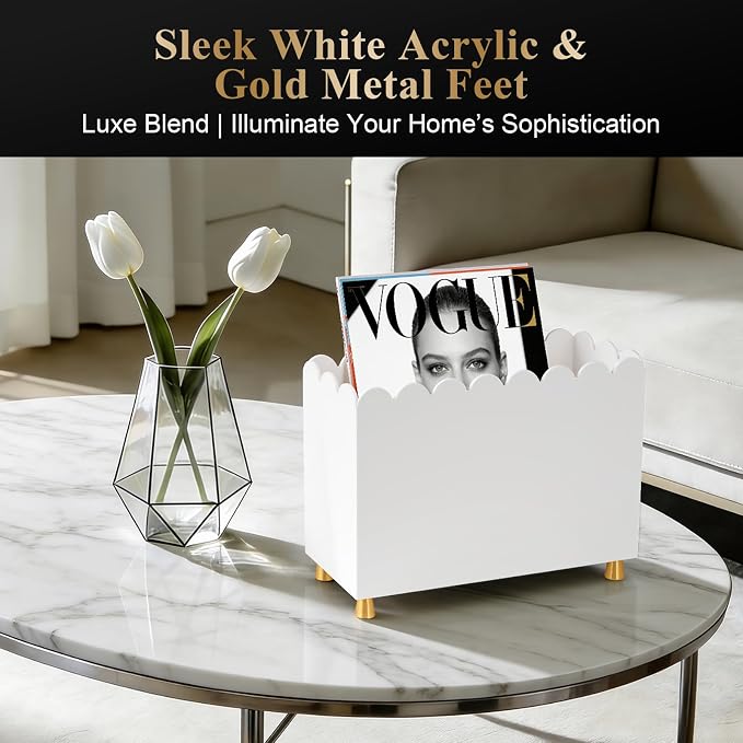 Acrylic Magazine Holder, Magazine Rack Floor, Sleek White Stylish Organizer - Image 4