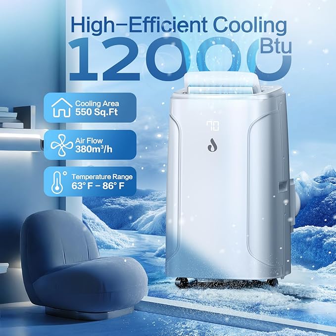 12,000 BTU Portable Air Conditioners Cools up to 550 Sq.Ft 4-in-1 Poratble Ac Units for Room with Cooling Dehumidifier Fan Sleep Mode 24h Timer Remote Control and Window Installation Kit Included-DeskLoop Office