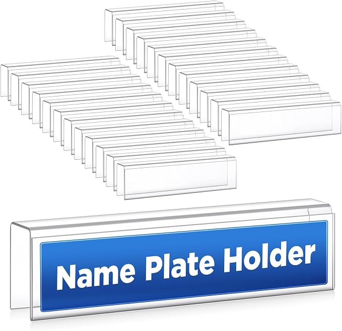Wonderjune 25 Pack Plastic Cubicle Name Plate Holder 8.5" Wide x 2" High Glass by Wonderjune