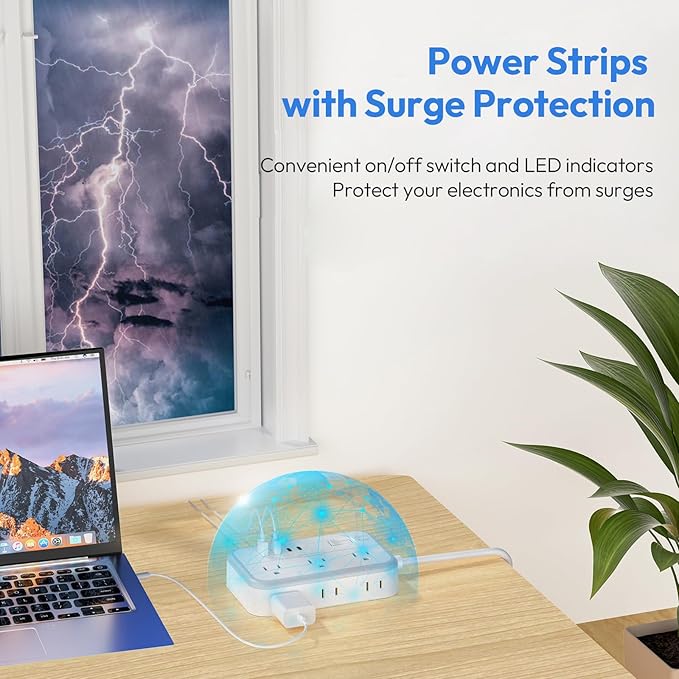 Extension Cord 15 ft, Surge Protector Power Strip with 6 Outlets 4 USB Charger(2 USB C Port), Flat Plug Outlet Extender Long Cord, Protection for Indoor, Home, Office Supplies, Dorm Room Essentials-DeskLoop Office