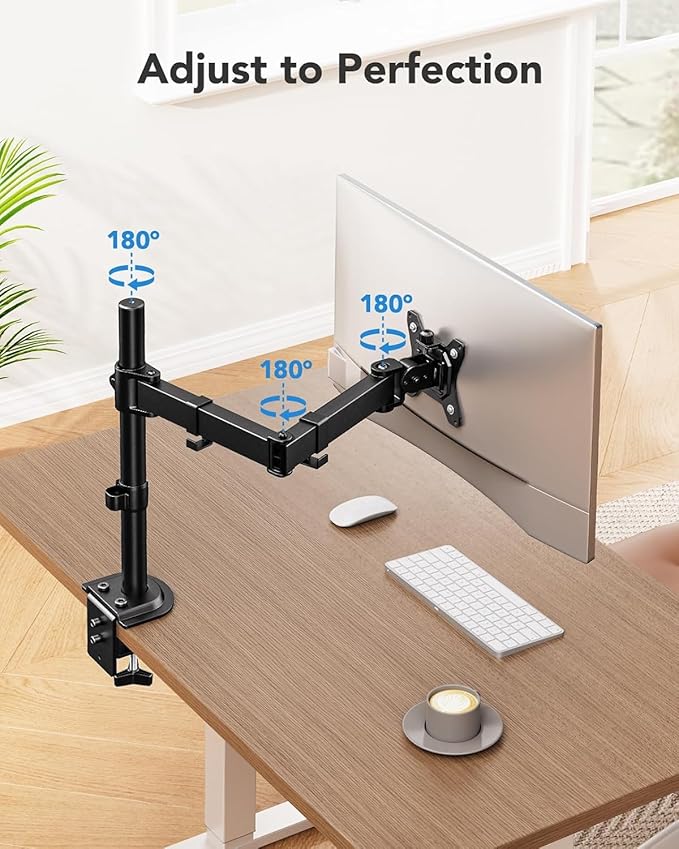 HUANUO Single Monitor Mount, Monitor Arm for 13”-32” Monitors up to 17.6 lbs, Adjustable Stand with 16” Max Height, Desk Mount with C-Clamp and Grommet Base, VESA 75x75mm or 100x100mm-DeskLoop Office