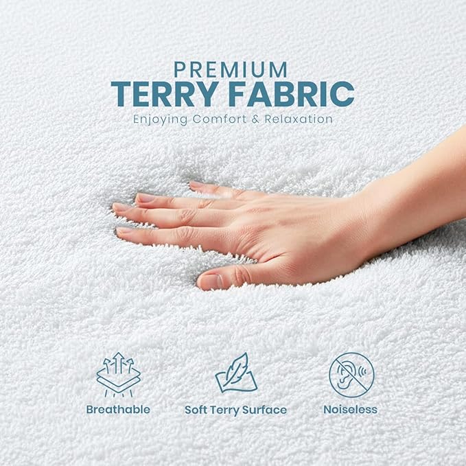 Waterproof King Mattress Protector, Premium Terry Mattress Cover, Breathable - Image 2