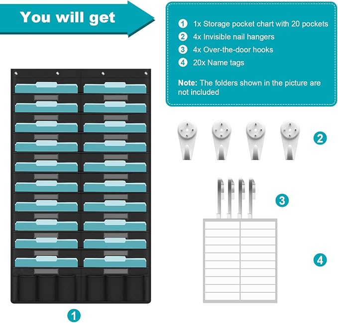 KIKIGOAL 20 Pockets Hanging Wall File Organizer, Heavy Duty Storage Pocket Chart - Image 6