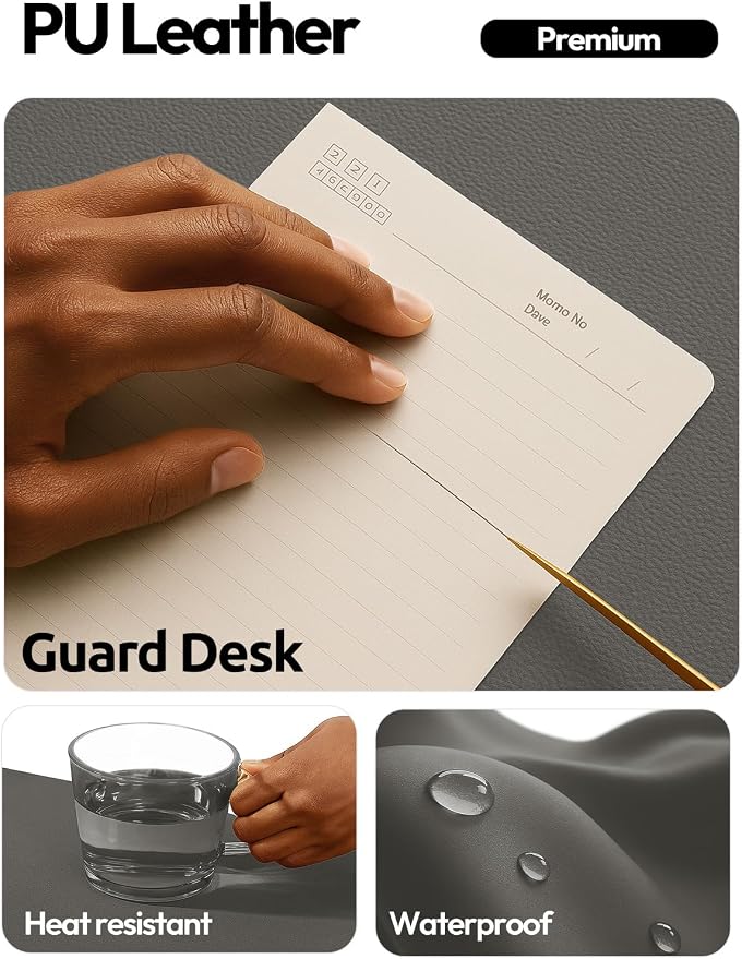 YSAGi Leather Desk Protector, Office Mat, Large Mouse Mat, Non-Slip PU Leather - Image 3