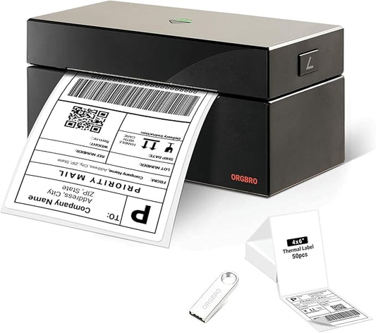 ORGBRO Z1 Shipping Label Printer, 4x6 Thermal Label Printer for Small Business, High Speed Sticker Maker for Commercial Grade Shipping Packages, Used for Amazon, Ebay, Shopify, USPS (USB Only)-DeskLoop Office
