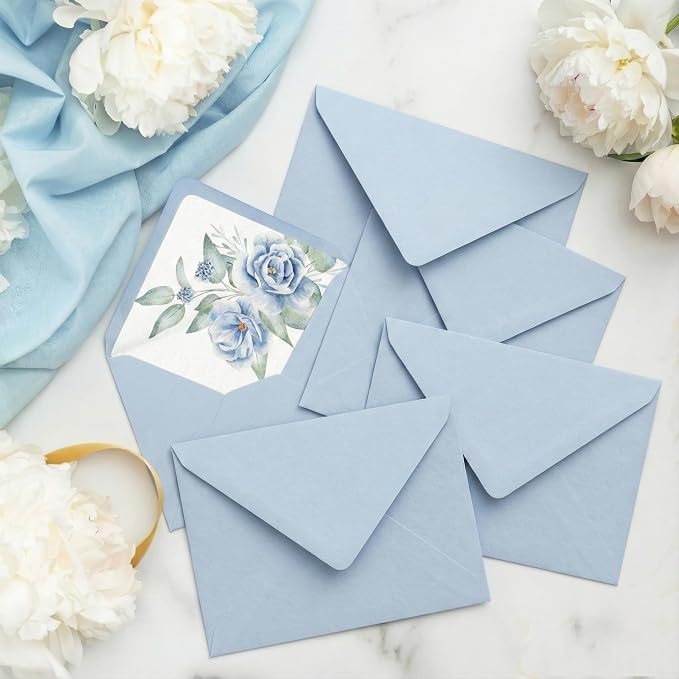 50 Pcs Baby Blue Envelopes Floral Pattern 5x7 Envelopes - Image 4