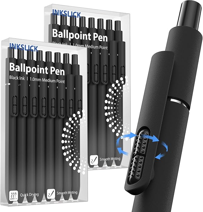 16 Pack Black Ink Ballpoint Pens 1.0mm Fidget Pens by INKSLICK
