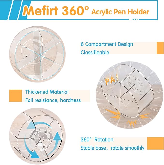Acrylic Pen Holder, 2 Pack 360 Rotating Organizer With 6 Compartments, Desk Office Storage for 800 Pens, Markers, Crayons and Art Supplies-DeskLoop Office
