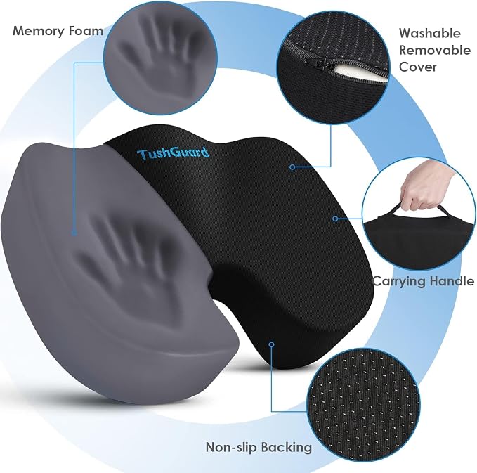 TushGuard Seat Cushion for Office Chair Memory Foam Non-Slip Cushion Back - Image 3
