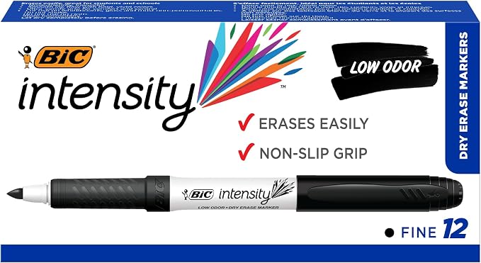 BIC Intensity Black Low Odor Dry Erase Markers, Fine Tip, 12-Count Pack of by BIC