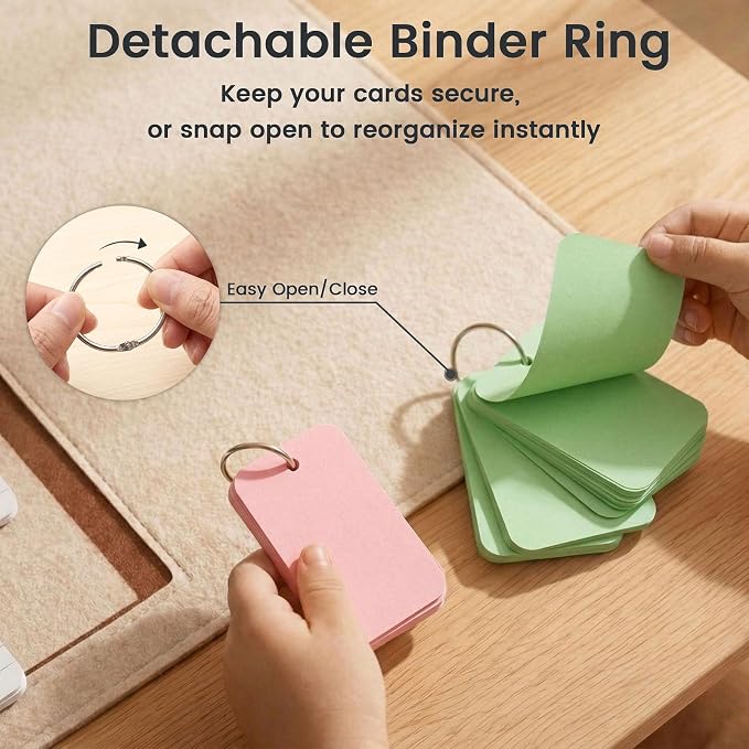 Koogel 600PCS Index Cards with Rings and Covers, 2.2x3.5 Inch Colored Flash - Image 3