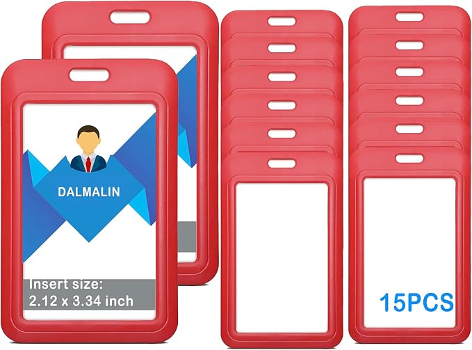 15 Pack Sliding ID Badge Holder Vertical Hard Plastic Card Case Protector Pouch by DALMALIN