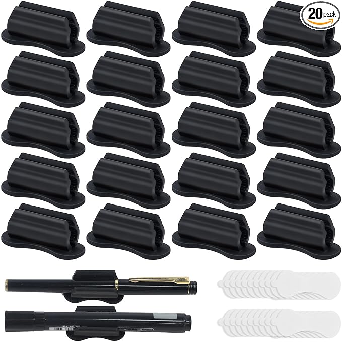 20 Pack Black Adhesive Silicone Pen Holders, Sticky Pen And Pencil Clip Set | by SameTech