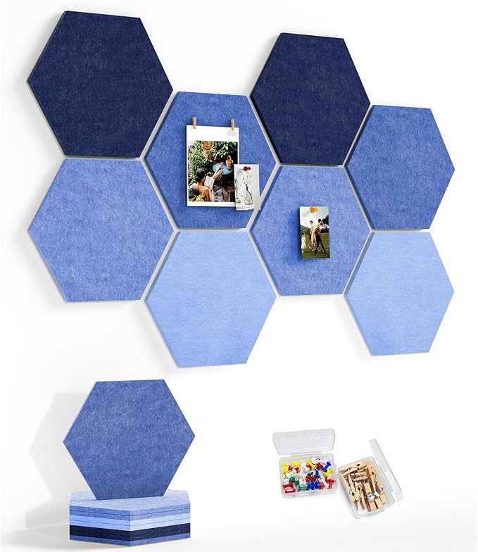8 Pack Hexagon Felt Bulletin Board Tiles by Uoisaiko