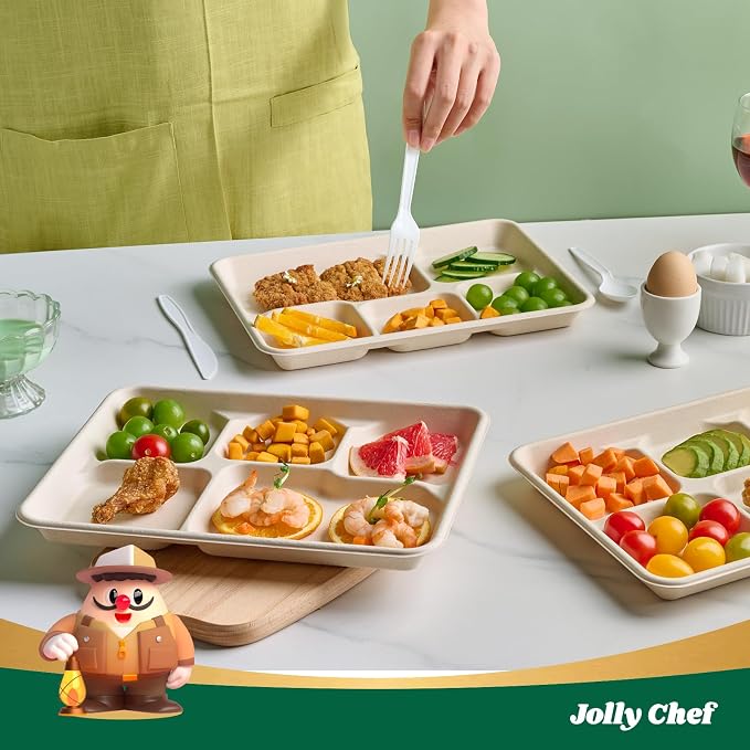 JOLLY CHEF Compostable  Compartment  *   Paper Plates Heavy - Image 5