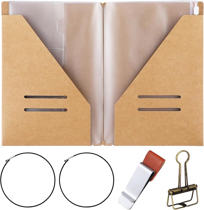 Travelers Journal Notebook Accessories Kit Include Travel Kraft File Folder by Mooliwe