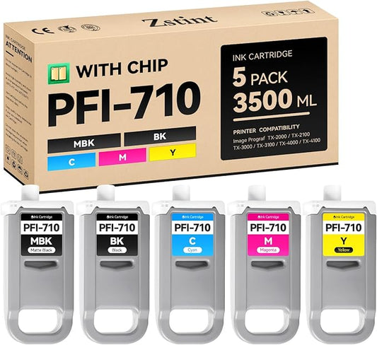 PFI-710 Pigment Ink Tank Set 5-Pack 700ml High Capacity Replacement for Canon PFI-710 PFI710 Ink Cartridges Compatible with Canon imagePROGRAF TX-2000 TX-2100 TX-3000 TX-3100 TX-4000 TX-4100 Printer-DeskLoop Office