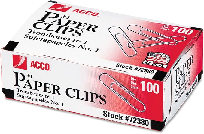 Acco 72380 Smooth Standard Paper Clips, Size 1, 10 Boxes/PK by Unknown