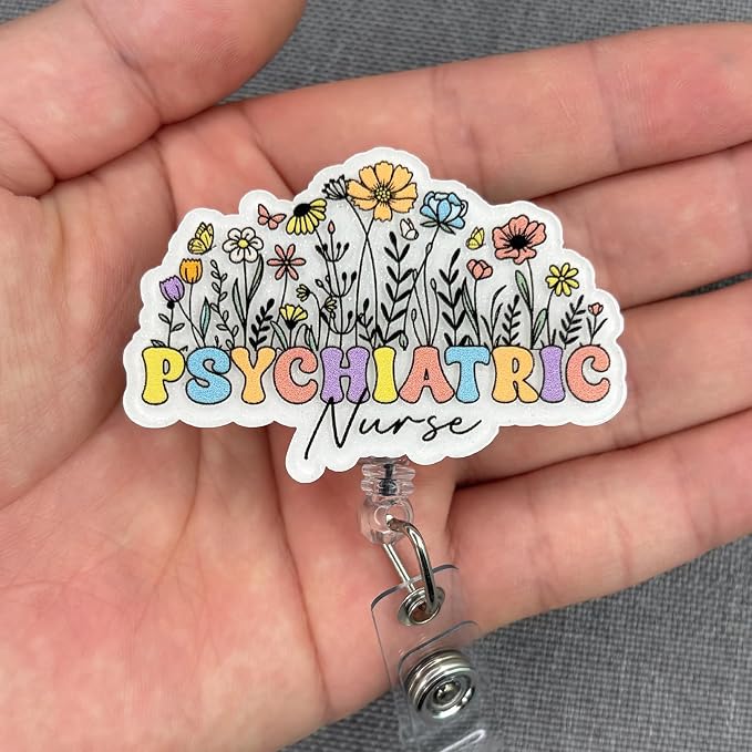 Cute Psychiatric Nurse Badge Reel Retractable, Elegant Floral Psych Nurse - Image 3