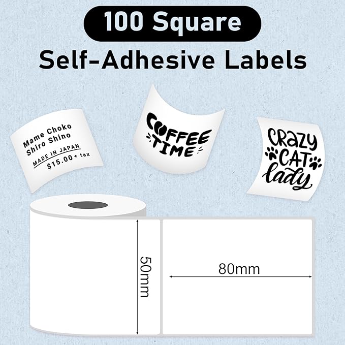 M100 Square Label 1.96'' x 3.14'' (50x80mm), Compatible with Label Maker M110/ M220/ M221/ M120/ M250/M260, White, 100 Labels/Roll, Multi-Purpose Adhesive Thermal Labels, Black on White-DeskLoop Office