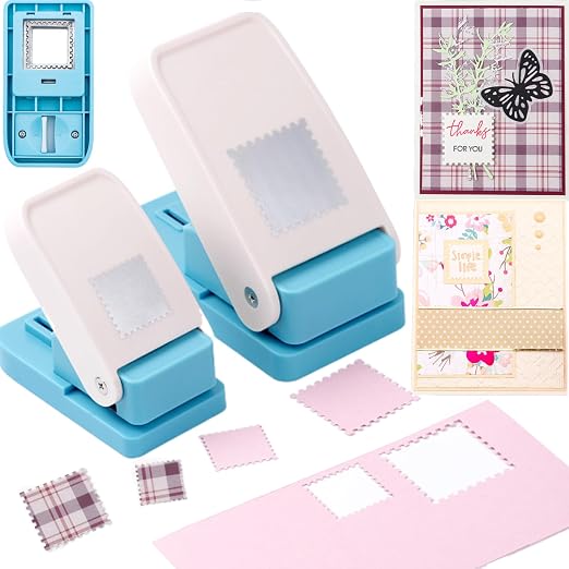 2 Pcs Square Stamp Punch, 1.5 Inch & 1 Inch Stamp Puncher, Stamps Shaped Paper by CYFUNDESIGN