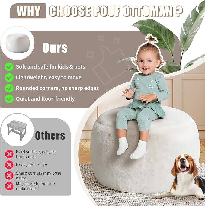 Gericco Round Pouf Ottoman Foot Rest, 29 X 18Inch Floor Poufs Footstool - Image 7