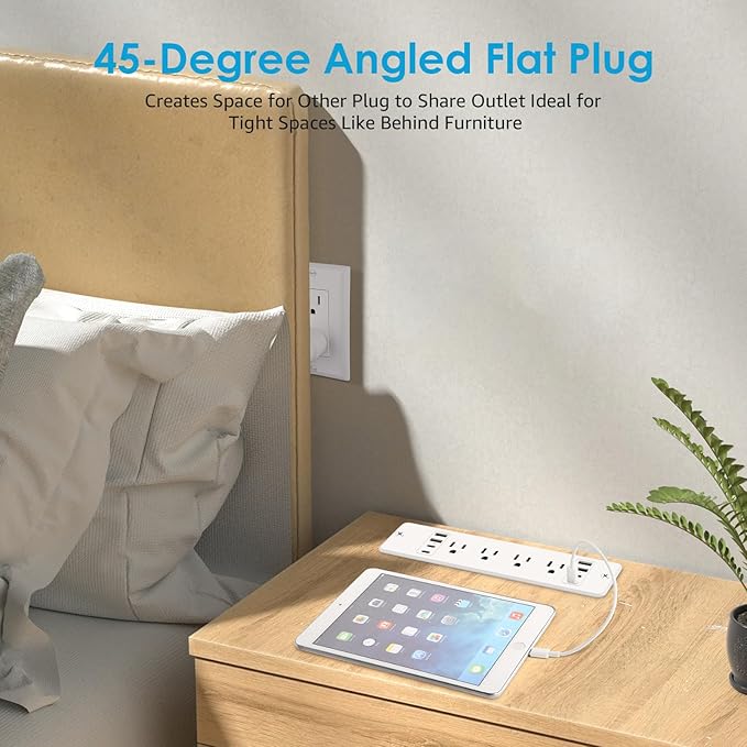 HHSOET 16 in 1 Recessed Power Strip Flat Plug, 30W Fast Charging Furniture Outlet with USB, Conference Recessed Surge Protection with 8 AC Plugs, 4 USB Ports 4 USB-C, 10ft Power Cord.(White)-DeskLoop Office