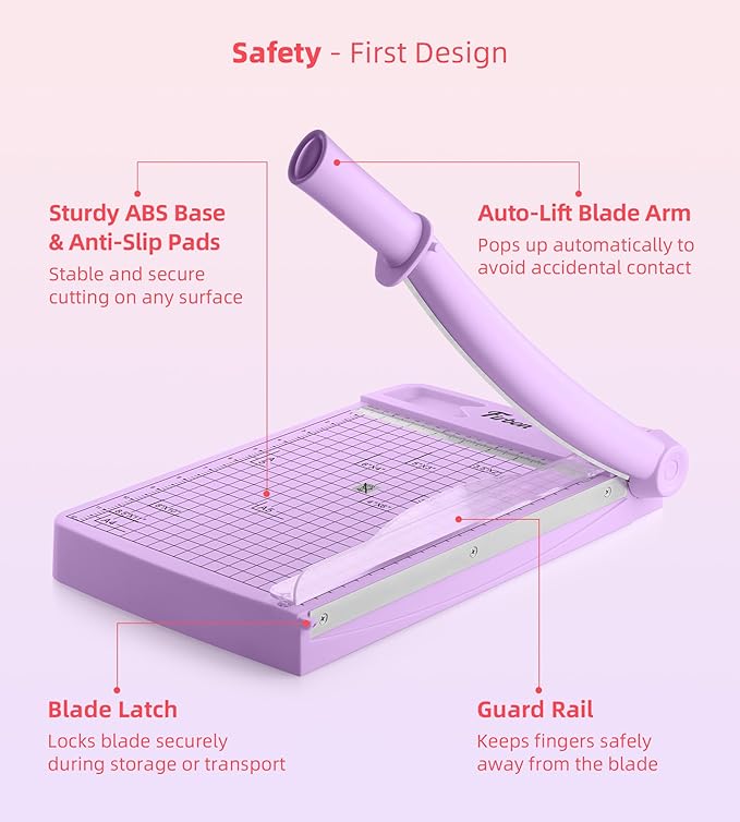 Firbon 12" Guillotine Paper Cutter, Heavy Duty 12-Sheet Capacity Trimmer for Cardstock, Photos, Scrapbooking, Office, Classroom, Studio (Purple)-DeskLoop Office