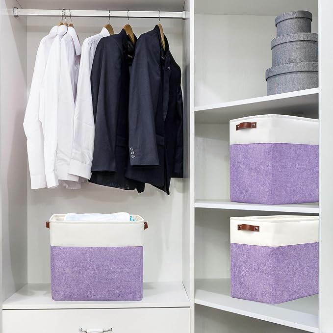 Bagnizer Large Fabric Storage Baskets | 50L Storage Bins, Decorative Linen - Image 2