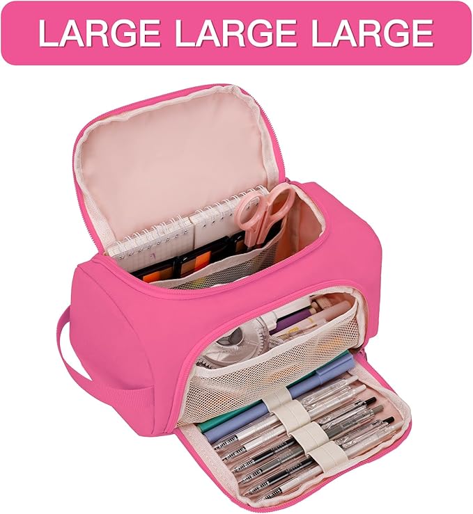 Hsmihair Large Pencil Pouch,Pencil Case Aesthetic,Zipper Pencil Box for Girls Back to School Supplies Emergency Bag Makeup Bag (Deep Pink)-DeskLoop Office