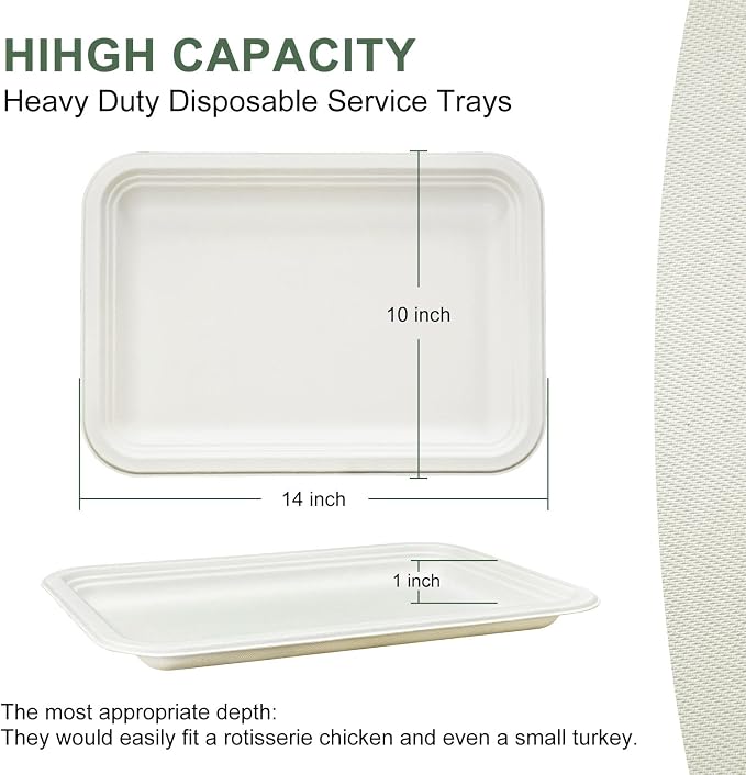 60 Pack White Disposable Food Trays, 14INCH Extra Large Disposable Plates - Image 2