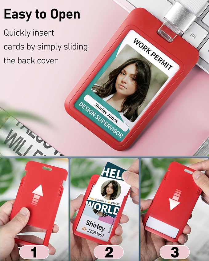 Uniclife 6 Pack Sliding ID Badge Holder Vertical Red Hard Plastic Case - Image 6