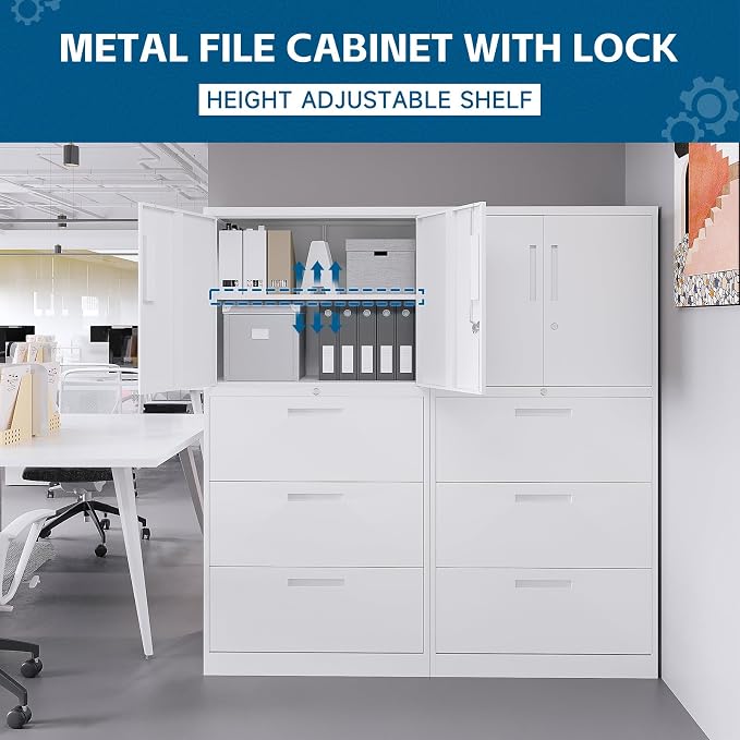 PEUKC 3-Drawer Metal File Cabinet, Lateral Vertical Filing Cabinets - Image 8
