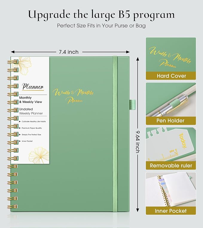 Undated Weekly and Monthly Planner, B5 Large Weekly To Do List Notebook - Image 4
