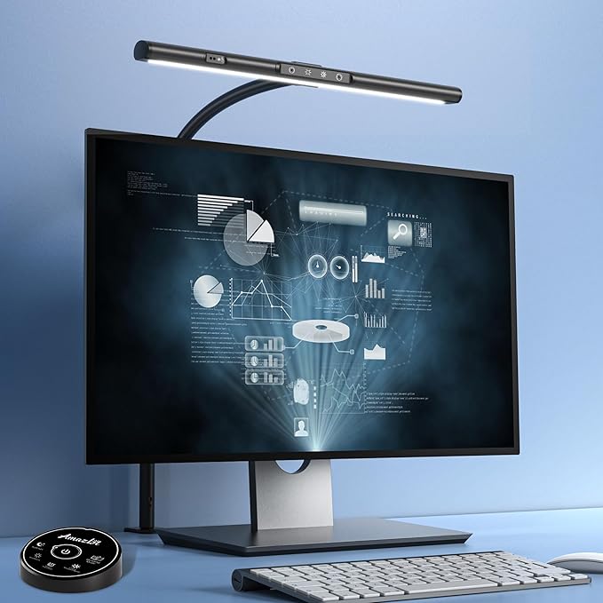 Desk Lamp for Home Office, Desk Light with Clamp, Office Lamp with Remote & Gesture Sensing, Monitor Light Bar, Adjustable Color Temperature & Brightness, 12W-DeskLoop Office