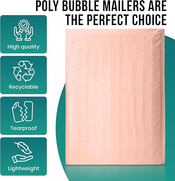Levex - #0000 4" x 6" [5 Pack] Light Pink Poly Bubble Mailers, Padded Envelope Mailers, Packing Envelope & Mailing Bags for Shipping-DeskLoop Office