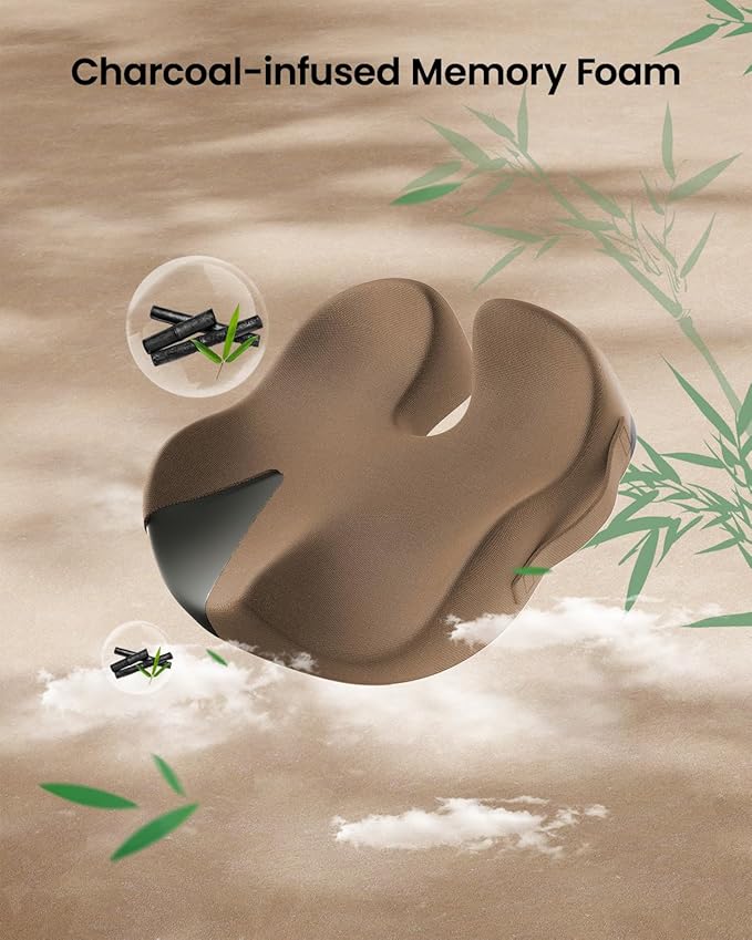 ProtoArc Seat Cushion, Office Chair Cushion for Sciatica, Coccyx Cushion, Ergonomic Memory Foam Seat Cushion for Car, Home, Pressure Relief Pad for Hip, Tailbone, All Day Comfort - Coffee-DeskLoop Office