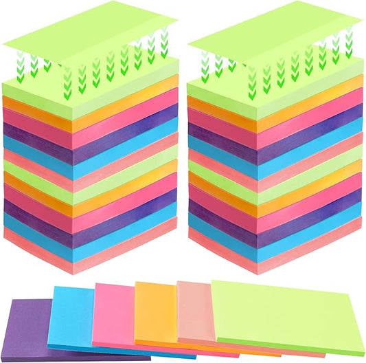 Kajaia 24 Pads Full Adhesive Sticky Notes Colorful Sticky Notes Adhesive Memo Self Stick Pads Easy to Post for Office Home School Meetings Supplies 6 Pastel Colors 80 Sheets/pad(3x5 Inches)-DeskLoop Office