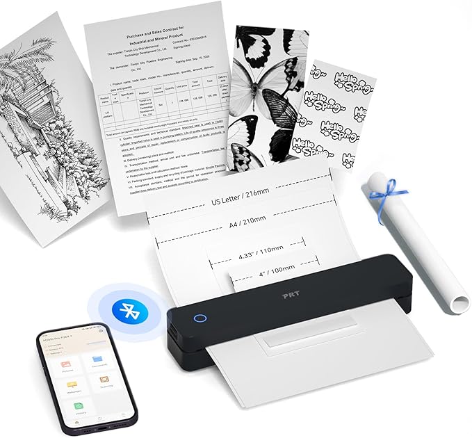 PRT Thermal Portable Printer Wireless for Travel, Inkless Bluetooth Support 8.5"x11" US Letter, A4, Compatible with iOS, Android, Laptop, Mobile Printer for Office, Vehicle, Home Use-DeskLoop Office