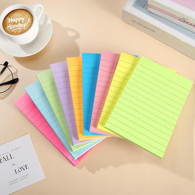 9 Pack Lined Sticky Notes 4x6 in Bright Colors Self-Stick Note Pads - Image 2