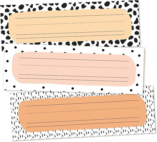 30 Name Tags for Classroom Cubbies, 3x9 in Cow Print Name Plates for Desks by OXRUN