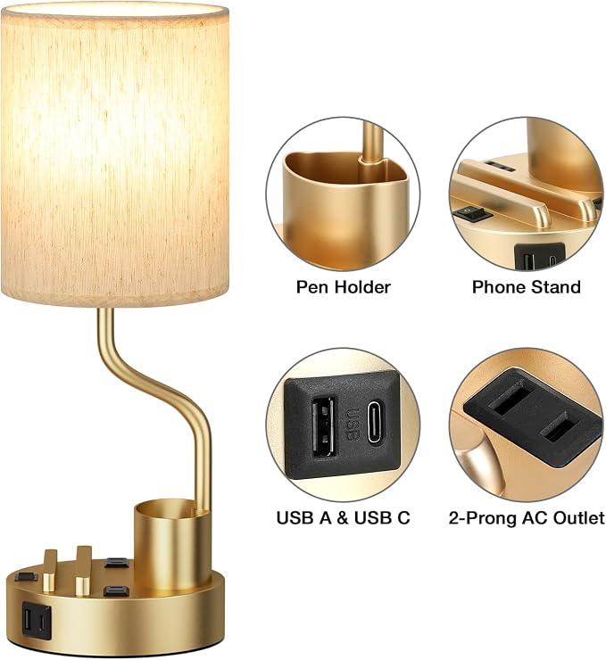 Gold Bedside Table Lamps for Bedroom Set of 2 - Image 7
