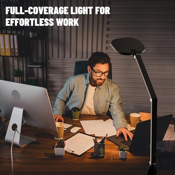 Led Desk Lamps for Home Office, Eye-Care Architect Light with Clamp, Dimmable Zoom Lighting with 3 Color Modes & 10 Brightness, Smart Computer Ring Light for Video Calls, Conference, Reading-DeskLoop Office